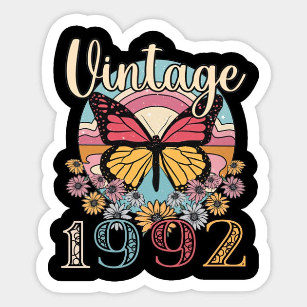 Floral Butterfly Retro Vintage 1992 31st Birthday Sticker by nakaahikithuy